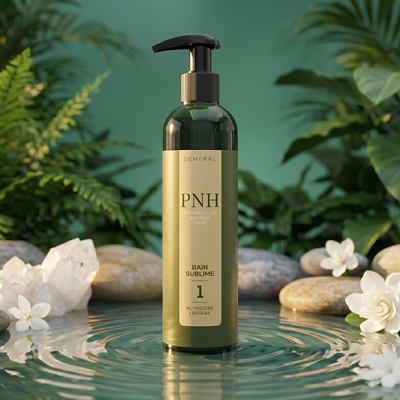 immagine del prodotto ambientata su sfondo azzurro con acqua ed elementi decorativi naturali 